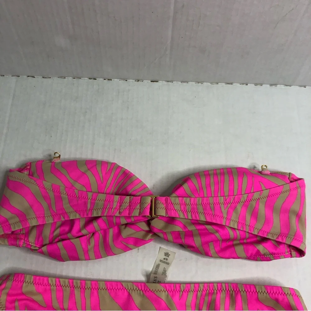 Victorias Secret Bikini Womens Small Zebra Print Pink Tan Strapless Top Padded